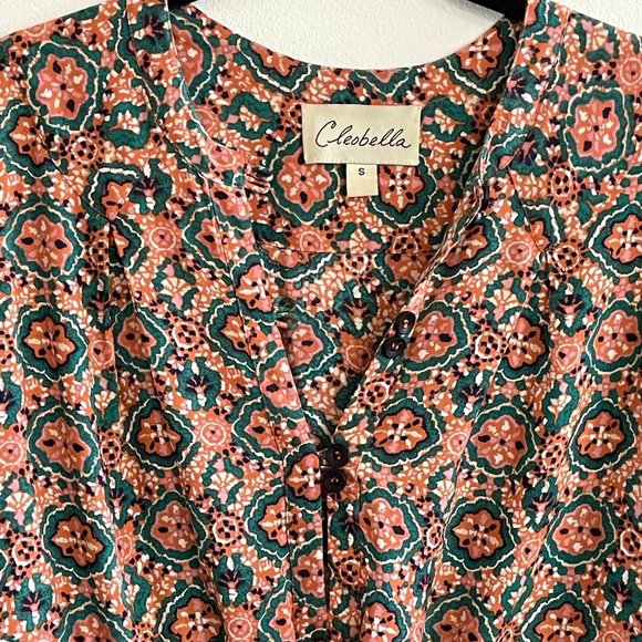 Cleobella Printed Cotton Top Coral Pink & Green Size Small Adjustable Waist - Picture 3 of 3